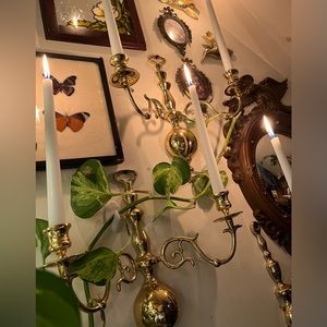 3 brass candelabra sconces